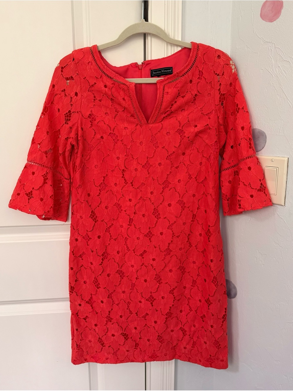 Jessica Howard Red Lace Mini Dress with Bell Sleeves